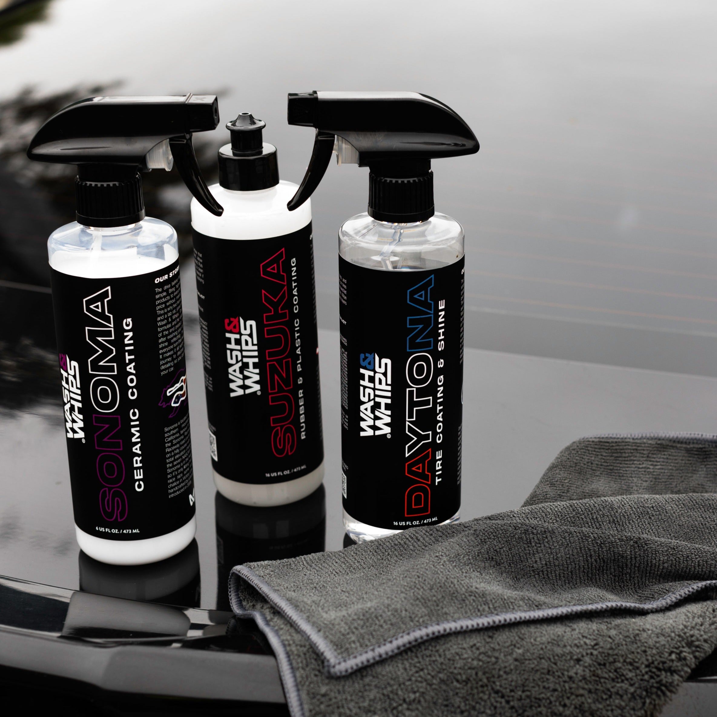 WASH&WHIPS SEAL - Seal & Shine Kit (Step 3) Ceramic Spray, Tire Shine, Rubber & Trim Shine