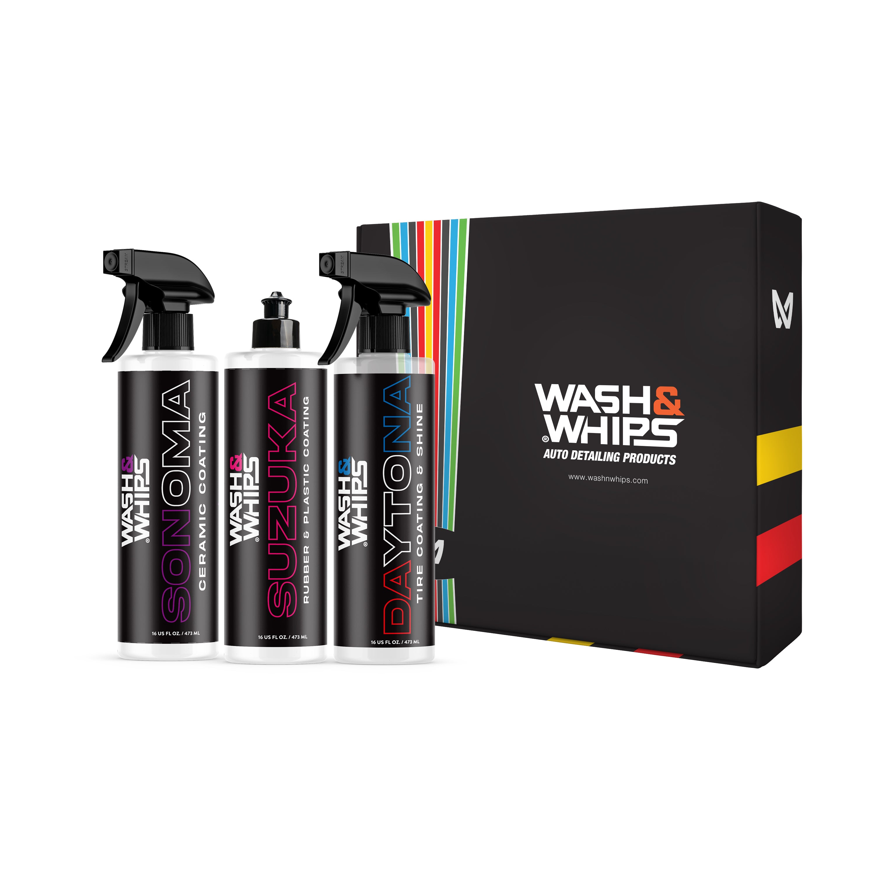 WASH&WHIPS SEAL - Seal & Shine Kit (Step 3) Ceramic Spray, Tire Shine, Rubber & Trim Shine