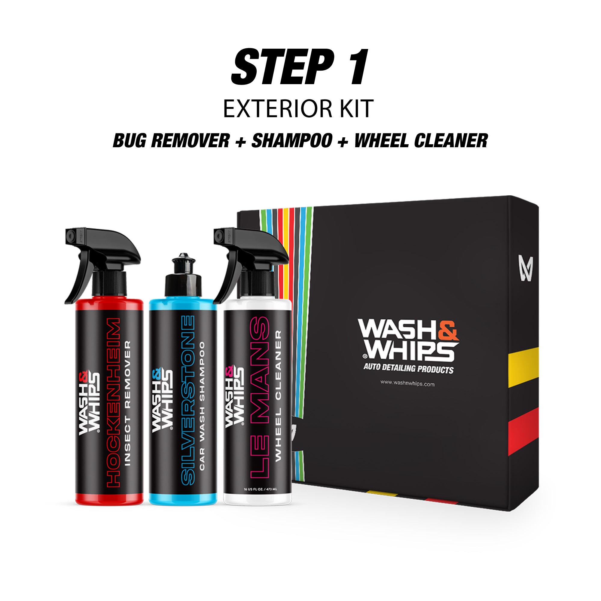WASH&WHIPS WASH - Car Wash Kit (Step 1) Shampoo, Bug Remover, Wheel Cleaner