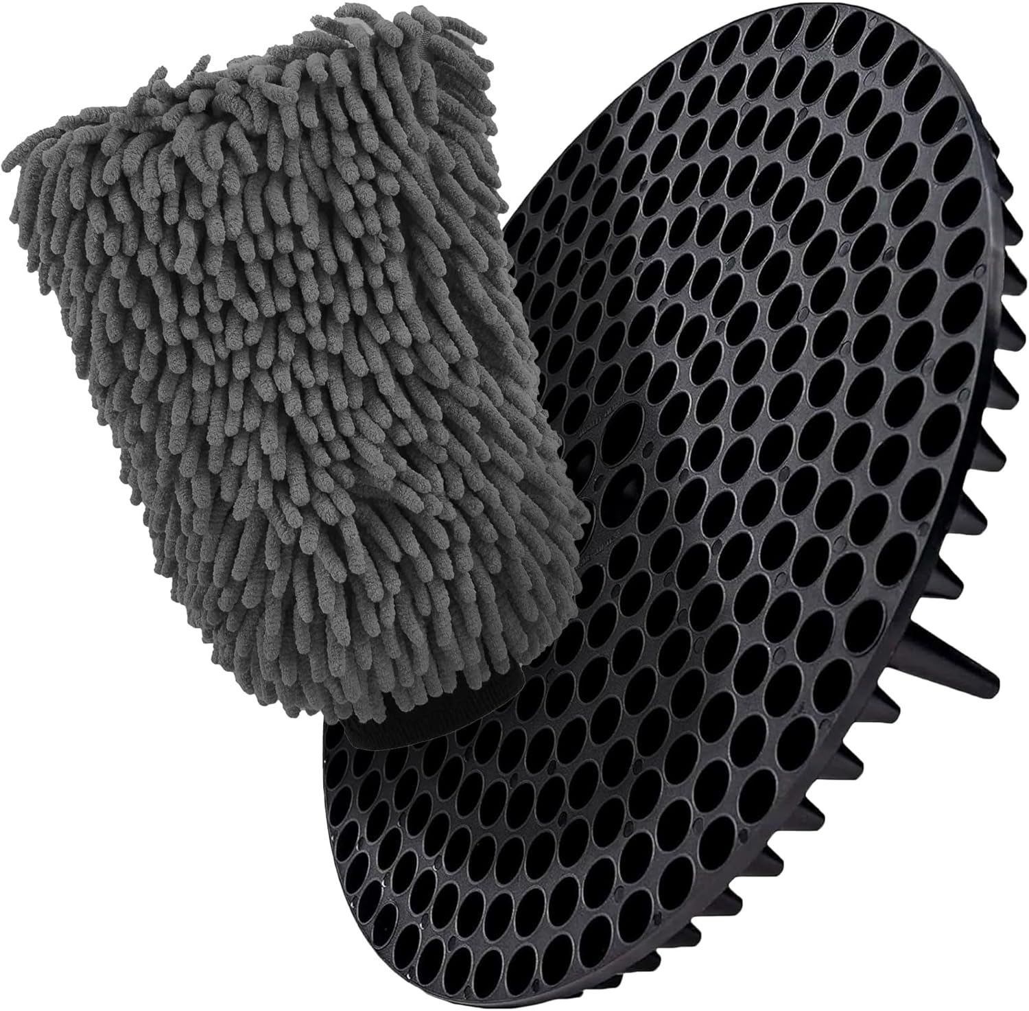 WASH&WHIPS Chenille Premium Scratch-Free Microfiber Lint-Free Blue Wash Mitt 8" x 10"in & Black Pitstop Particle Interceptor